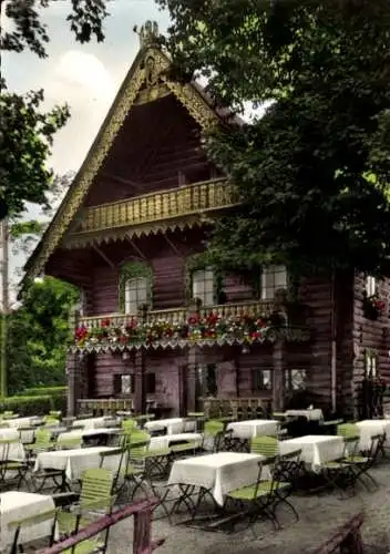 Ak Berlin Zehlendorf Wannsee, Gaststätte Nikolskoe, Blockhaus, Terrasse