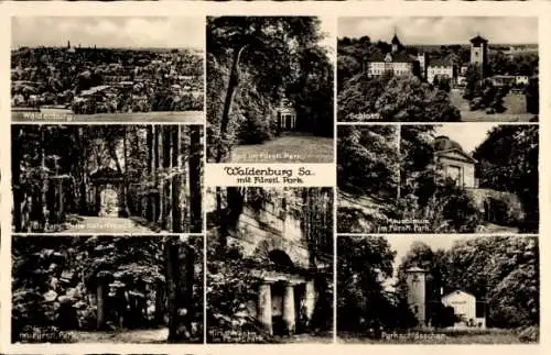 Ak Waldenburg in Sachsen, Fürstlicher Park, Schloss, Mausoleum, Parkschlösschen