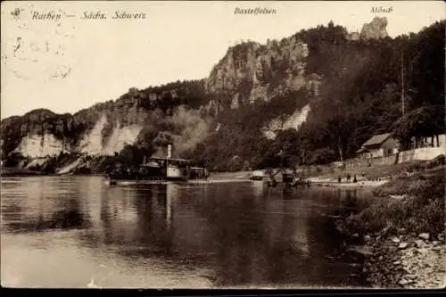 Ak Rathen an der Elbe Sächsische Schweiz, Blick auf Basteifelsen, Mönch