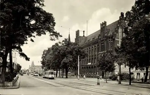 Ak Frankfurt an der Oder, Platz der Republik, Straßenbahn, Gebäude