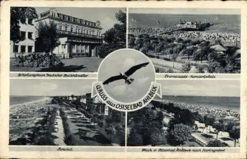 Ak Ostseebad Ahlbeck Heringsdorf auf Usedom, Erholungsheim, Promenade Konzertplatz, Strand