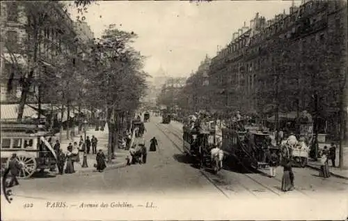 Ak Paris V, Avenue des Gobelins, Pferdebahn