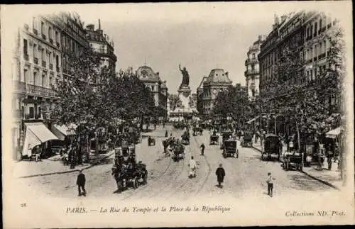 Ak Paris IV, Rue du Temple, Place de la République