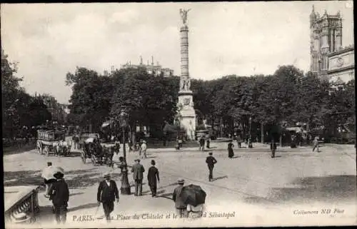 Ak Paris IV, Place du Châtelet, Boulevard de Sébastopol