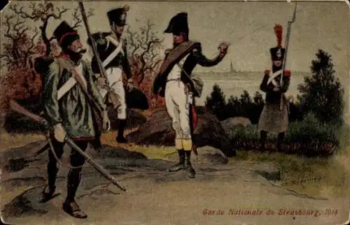 Künstler Ak Strasbourg Straßburg Elsass Bas Rhin, Nationalgarde, Soldaten mit Gewehren, 1814
