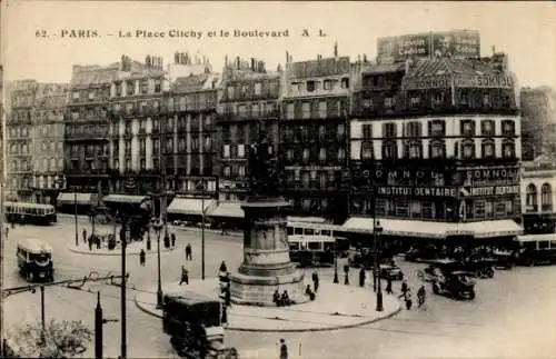 Ak Paris VIII Élysée, La Place Clichy et le Boulevard, Institut Dentaire