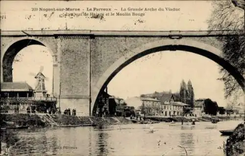 Ak Nogent sur Marne Val de Marne, Le Perreux, La Grande Arche du Viaduc, Moulin Rouge