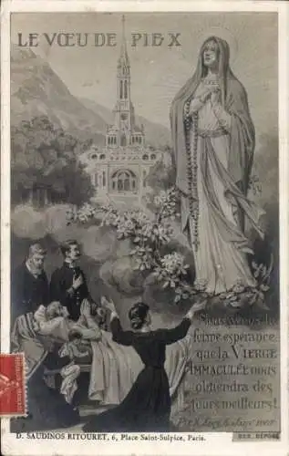 Ak Lourdes Hautes Pyrénées, Basilika, Marienerscheinung