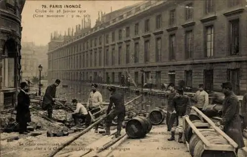 Ak Paris VII, Rue de Bourgogne, Die große Seineflut am 28. Januar 1910