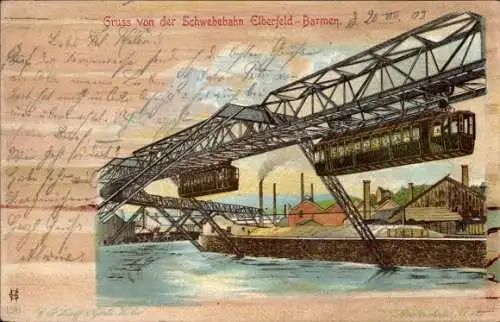 Litho Wuppertal Elberfeld Barmen, Schwebebahn