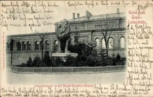 Ak Berlin Steglitz Groß Lichterfelde, Löwendenkmal in der Haupt Kadetten Anstalt