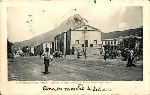 Ak Kapstadt Südafrika, Old Hottentot Slave Market, Riebeeck Square, Lions Head