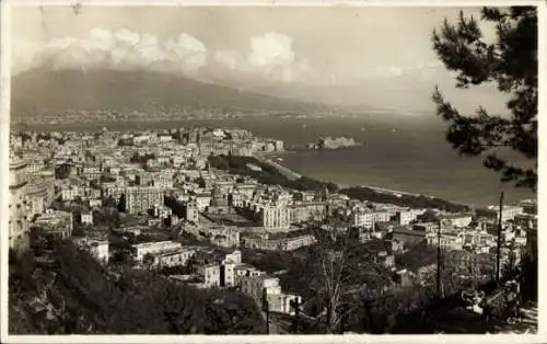 Ak Napoli Neapel Campania, Panorama, Vesuv bricht aus