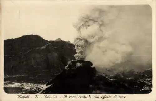 Ak Napoli Neapel Campania, Vesuvio, II cono centrale con effetto de neve, Vulkanausbruch