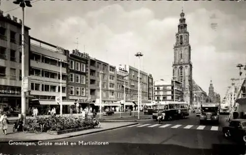 Ak Groningen Niederlande, Großer Markt, Martiniturm, Bus