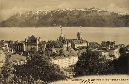 Ak Lausanne Kanton Waadt, Panorama, Savoyer Alpen