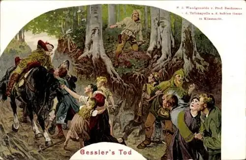 Ak Küssnacht Kanton Schwyz, Tellskapelle an der hohlen Gasse, Wandgemälde Gesslers Tod