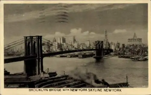 Ak Brooklyn New York City USA, Brooklyn Bridge, Skyline