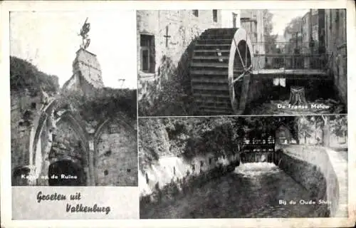 Ak Valkenburg Limburg Niederlande, Ruine Valkenburg, Kapelle, Wassermühle, alte Schleuse