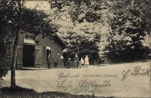 Ak Dobrock Wingst im Kreis Cuxhaven, Die Gastwirtschaft Himmelreich, Seitenansicht, Gäste, Wald