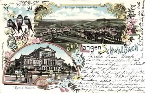 Litho Langenschwalbach Bad Schwalbach im Taunus, Gesamtansicht, Kursaal