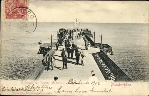 Ak Montevideo, Uruguay, Banos de los Pocitos, der Pier