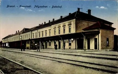 Ak Brassó Brașov Kronstadt Rumänien, Bahnhof, Palyaudvar