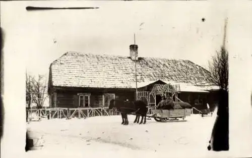 Foto Ak Schreibstube in Süte, Pferdeschlitten