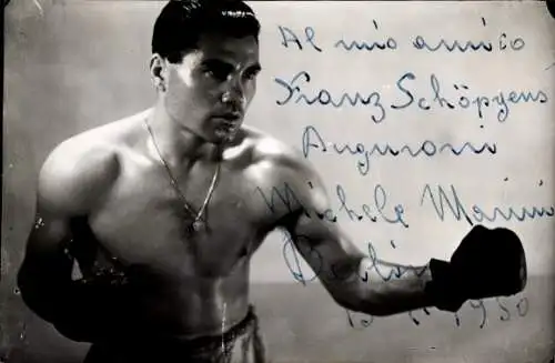 Foto Boxer Michele Marini, Portrait, Autogramm Berlin 1950