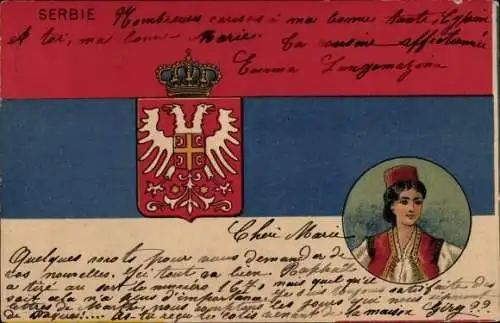 Wappen Litho Serbien, Frau in Volkstracht
