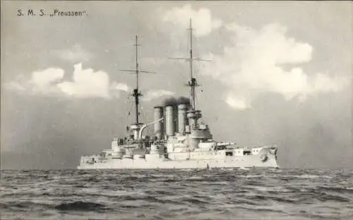 Ak Deutsches Kriegsschiff, SMS Preußen, Linienschiff auf dem Meer
