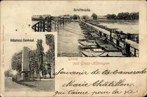 Ak Huningue Hüningen Elsass Haut Rhin, Schiffbrücke, Abbatucci Denkmal