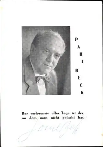 Ak Schauspieler Paul Beck, Portrait,  Autogramm