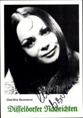 Ak Schauspielerin Chariklia Baxevanos,  Portrait, Autogramm, Düsseldorfer Nachrichten