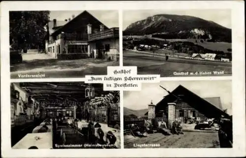 Ak Dreistetten Markt Piesting Niederösterreich, Gasthof Zum lustigen Scherrerwirt, Panorama