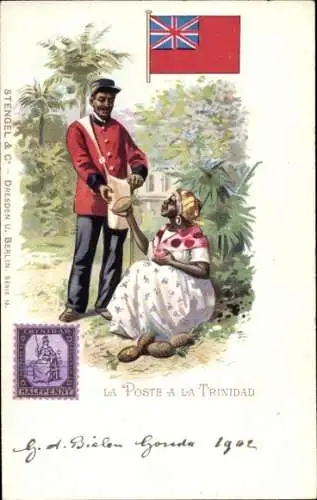 Briefmarken Litho Die Post auf Trinidad, Postbote