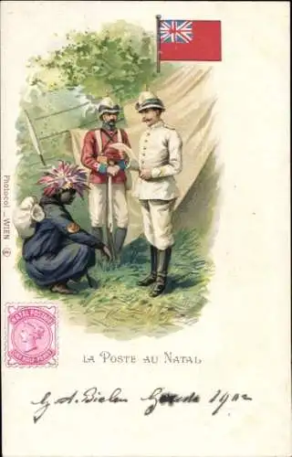 Briefmarken Litho Die Post in Natal, Südafrika, One Half Penny, Britische Soldaten, Afrikaner