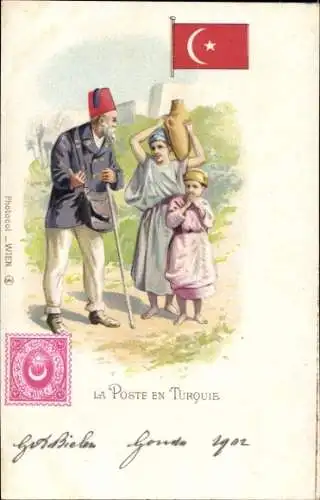 Briefmarken Litho Die Post in der Türkei, Postbote, Kinder mit Wasserkrug