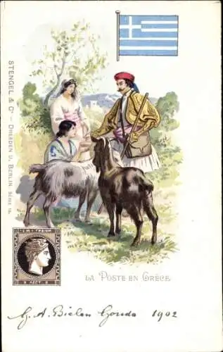 Briefmarken Ak Die Post in Griechenland, Griechischer Postbote, Tracht