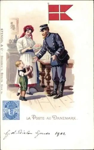 Briefmarken Litho Die Post in Dänemark, Postbote