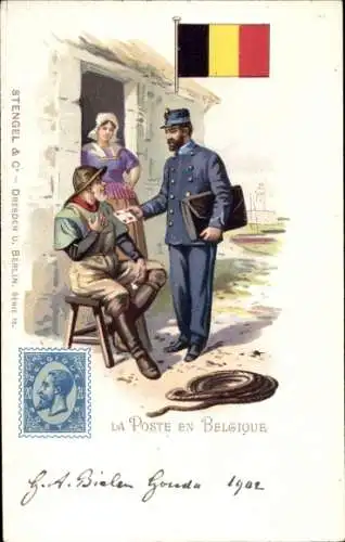Briefmarken Litho Die Post in Belgien, Postbote, Briefträger
