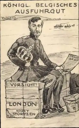 Künstler Ak Königlich Belgisches Ausfuhrgut, Albert von Belgien, Karikatur, I. WK