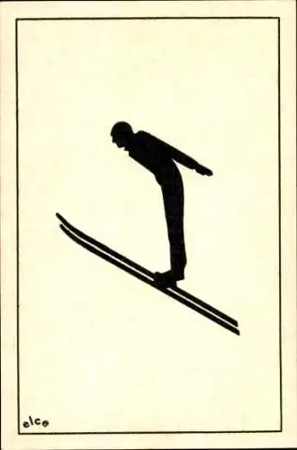 Scherenschnitt Ak Skispringer