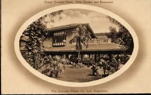 Ak Colombo Ceylon Sri Lanka, Grand Oriental Hotel mit Palmengarten