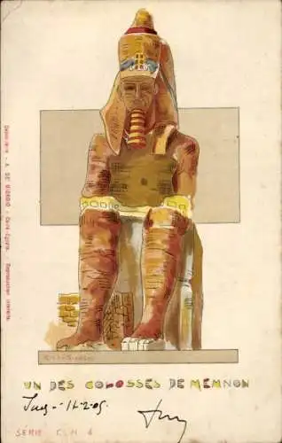 Künstler Ak Ägypten, einer der Kolosse von Memnon