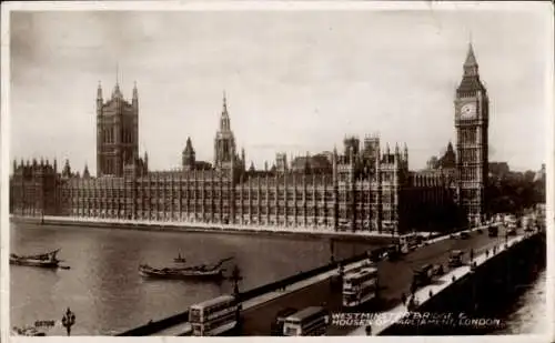 Ak London City England, Westminster Bridge, Houses of Parliament