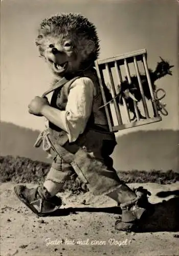 Ak Mecki der Igel, Jeder hat mal einen Vogel, Vogelkäfig