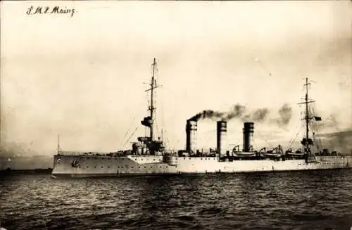 Foto Ak Deutsches Kriegsschiff, SMS Mainz, Kaiserliche Marine