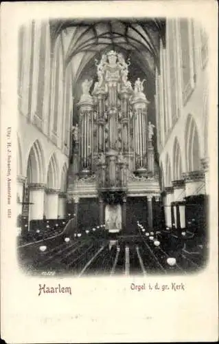 Ak Haarlem Nordholland Niederlande, Große Kirche, Innenansicht, Orgel