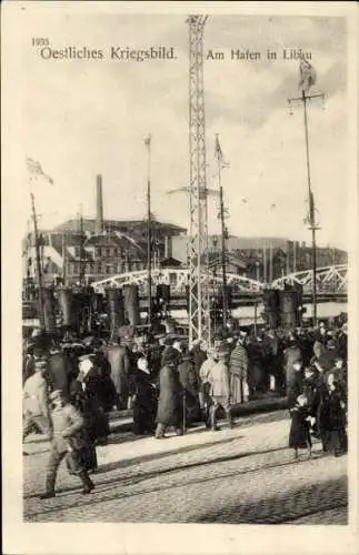 Ak Liepaja Libau Lettland, Hafen, Dampfer, östliches Kriegsbild